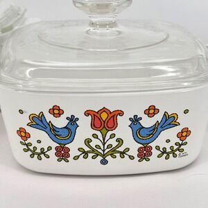 VTG 1975 Corningware Country Festival Set of Lidded Casseroles 1.5 QT